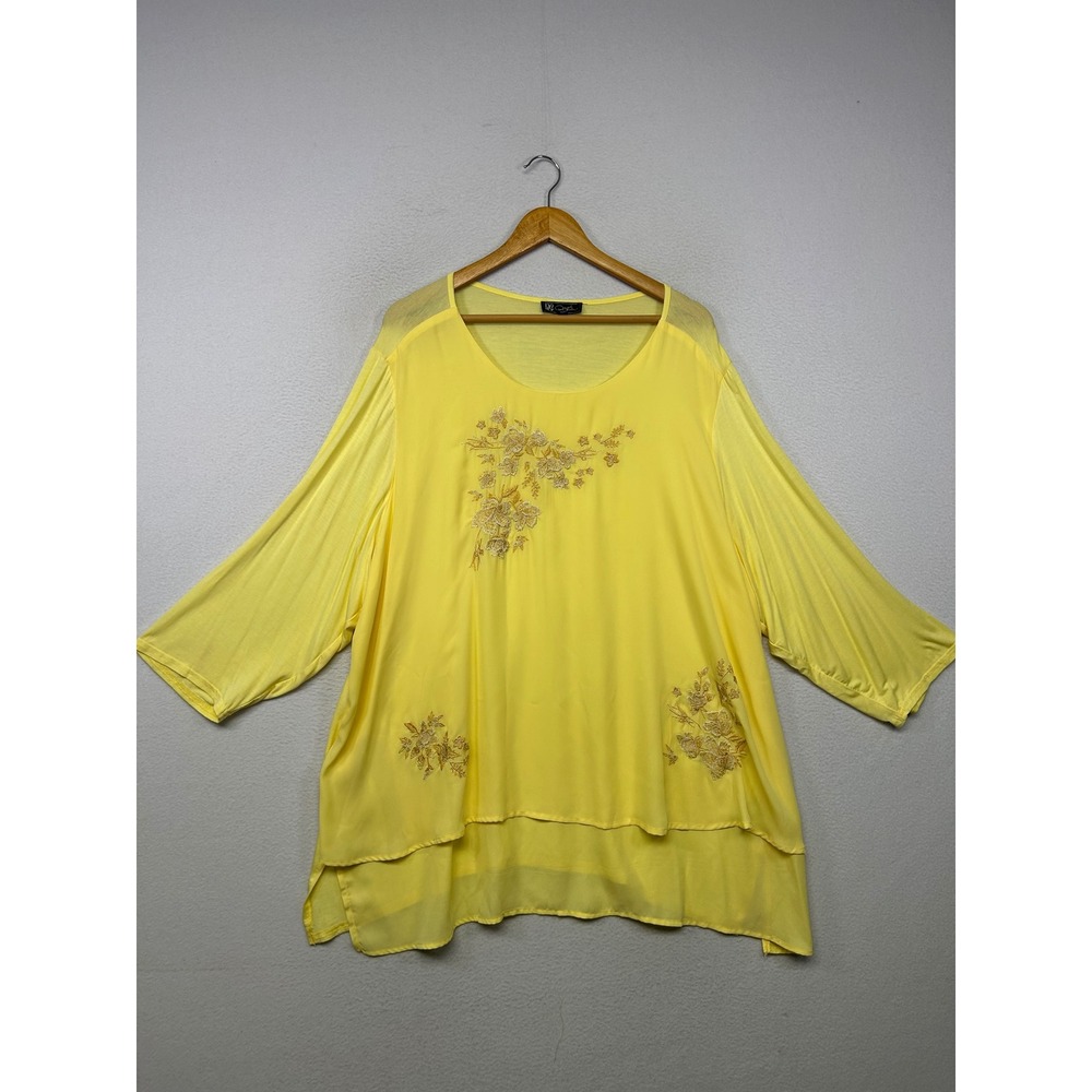 Boho DG2 by Diane Gilman Womens 3X Yellow Floral Embroidered Tunic Top Cottage